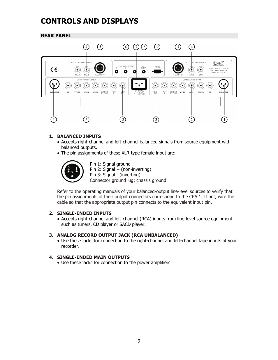 Controls and displays | Cary Audio Design CPA 1 User Manual | Page 10 / 15