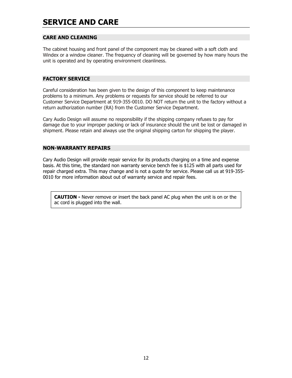 Service and care | Cary Audio Design CPA 1 User Manual | Page 13 / 15