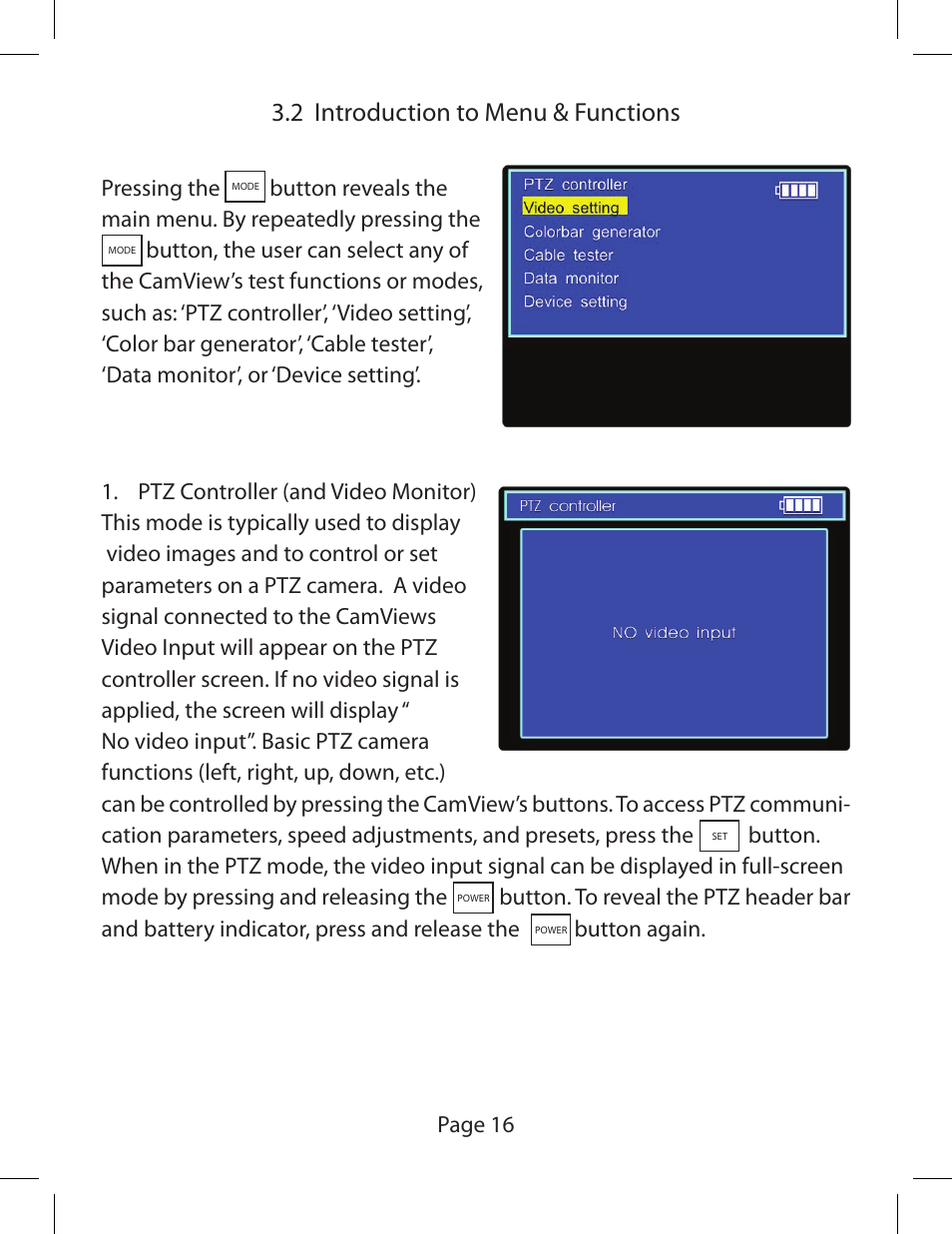 2 introduction to menu & functions | Triplett CamView PTZ – PN: 8000 User Manual | Page 18 / 44