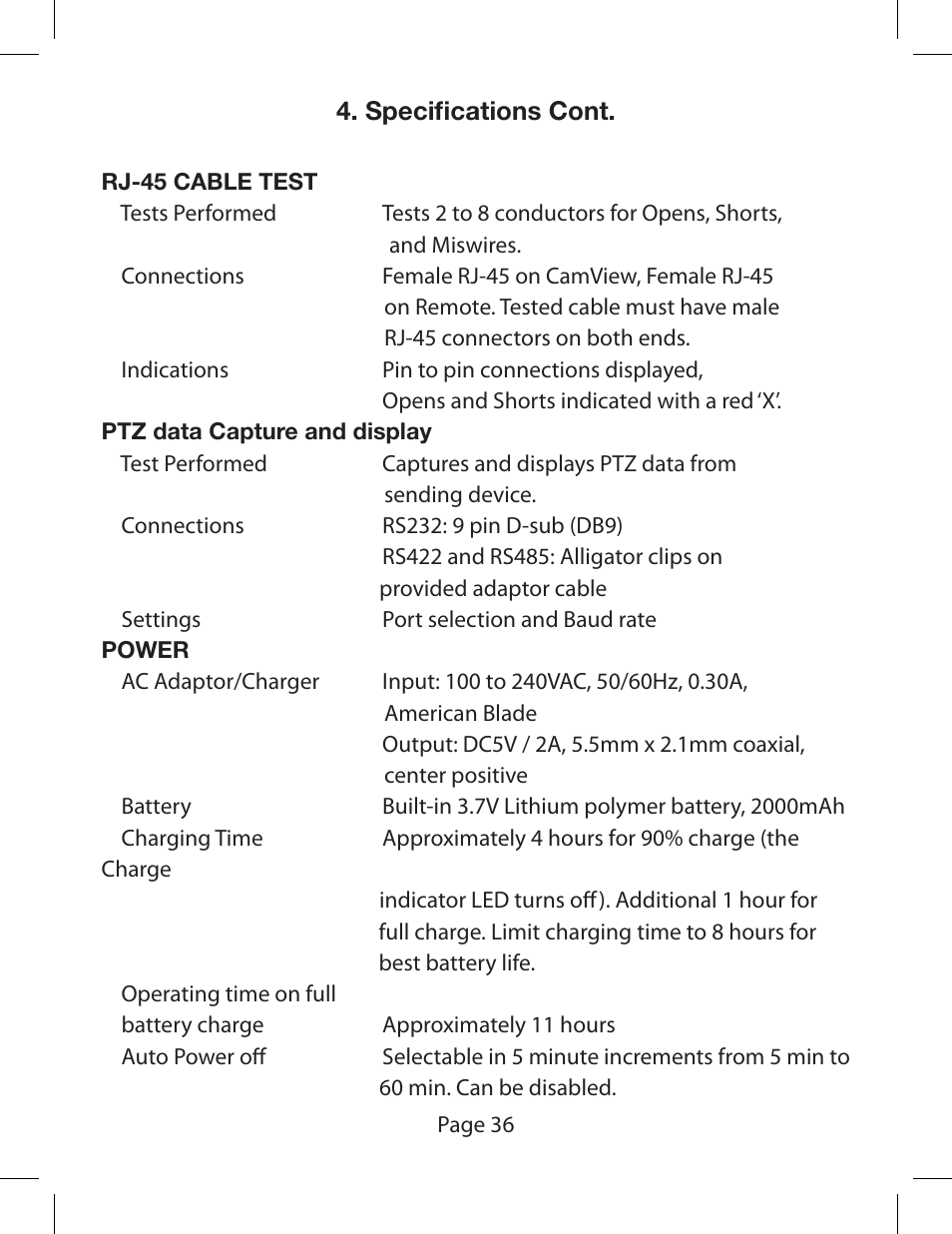 Triplett CamView PTZ – PN: 8000 User Manual | Page 38 / 44