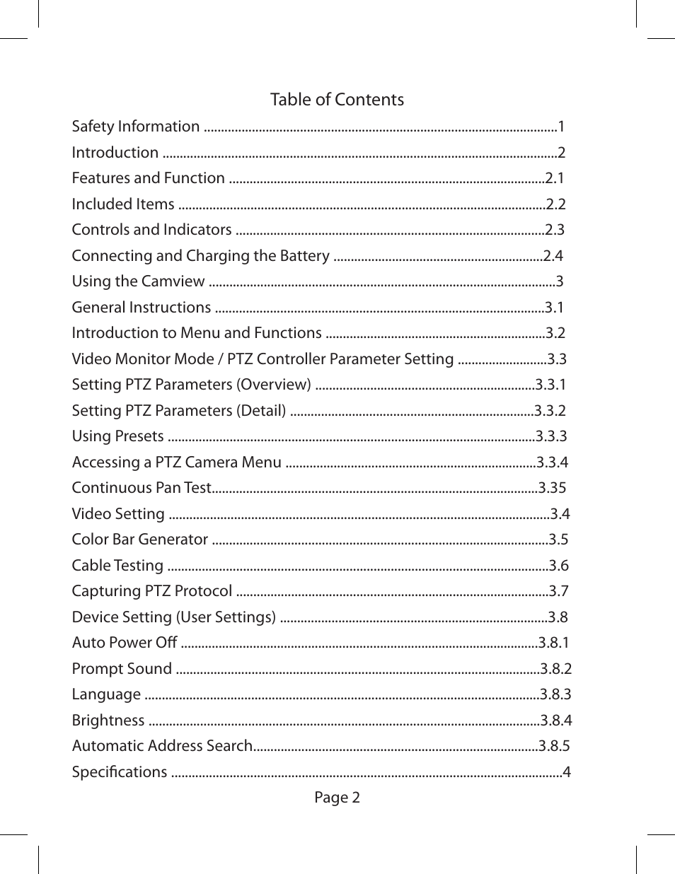 Triplett CamView PTZ – PN: 8000 User Manual | Page 4 / 44