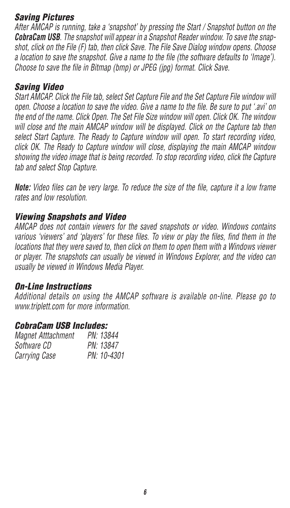 Triplett CobraCam USB – PN: 8100 User Manual | Page 6 / 8