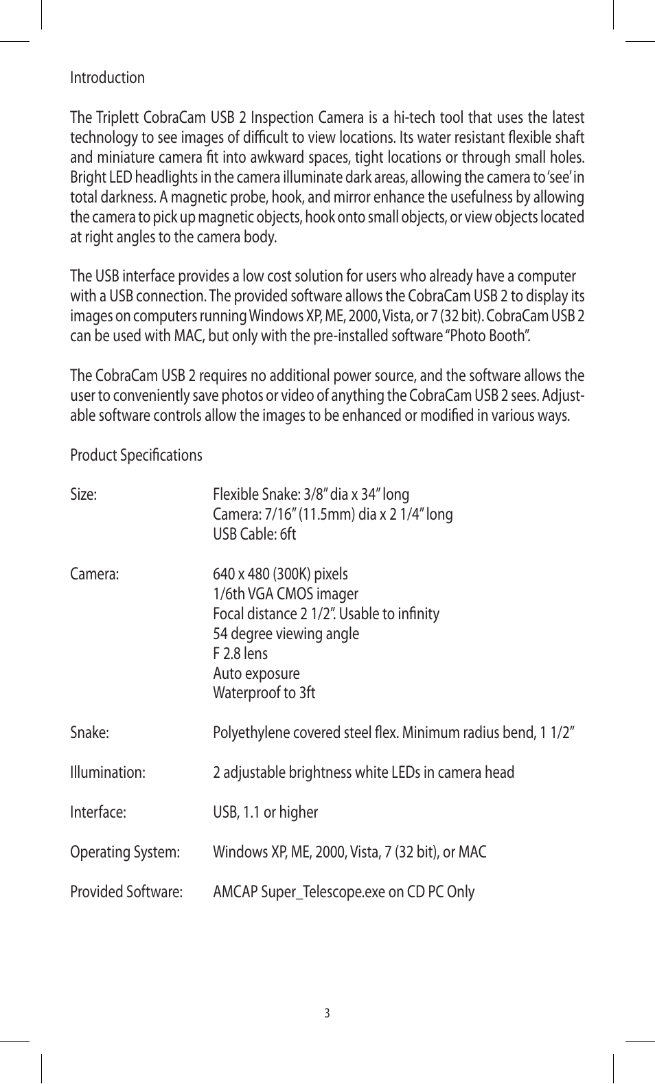 Triplett CobraCam USB 2 – PN: 8105 User Manual | Page 3 / 10