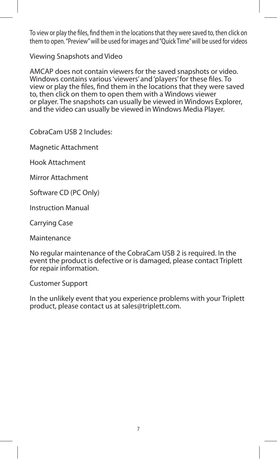 Triplett CobraCam USB 2 – PN: 8105 User Manual | Page 7 / 10