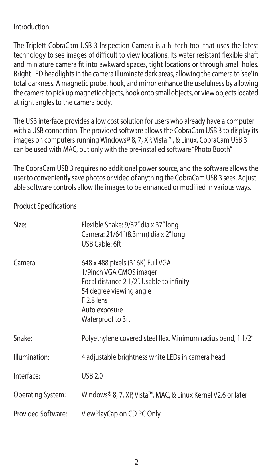 Triplett CobraCam USB III – PN: 8106 User Manual | Page 3 / 10