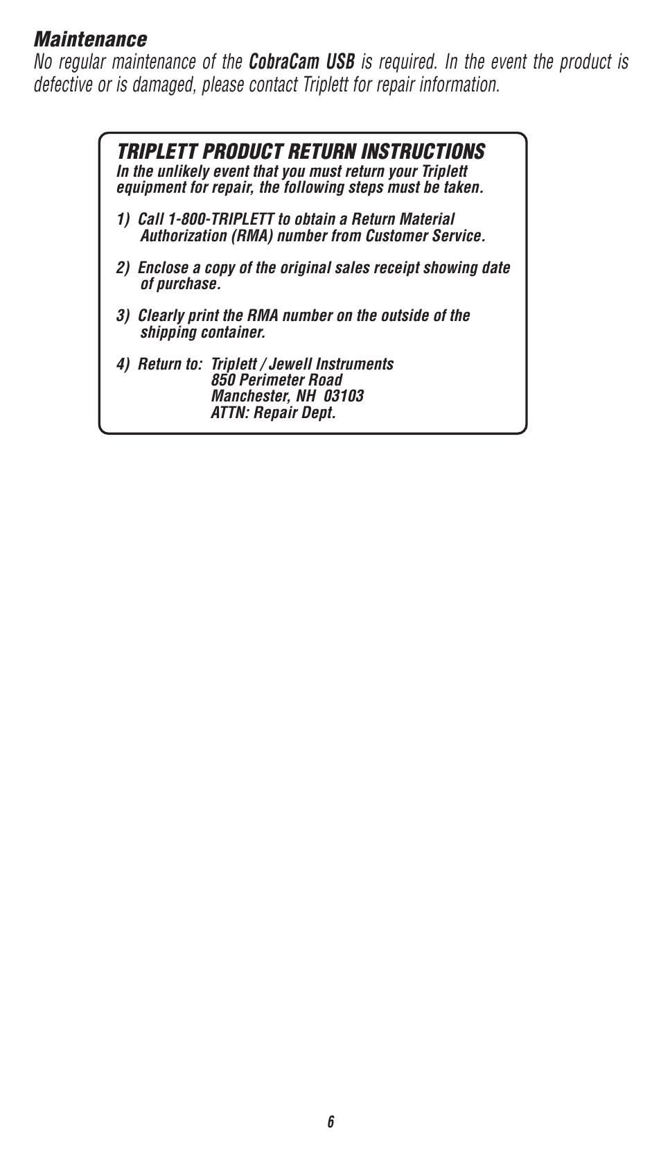 Triplett CobraCam – PN: 8110 User Manual | Page 6 / 8