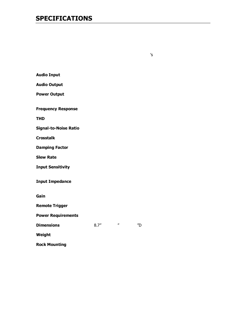 Specifications | Cary Audio Design 7.25 User Manual | Page 16 / 23