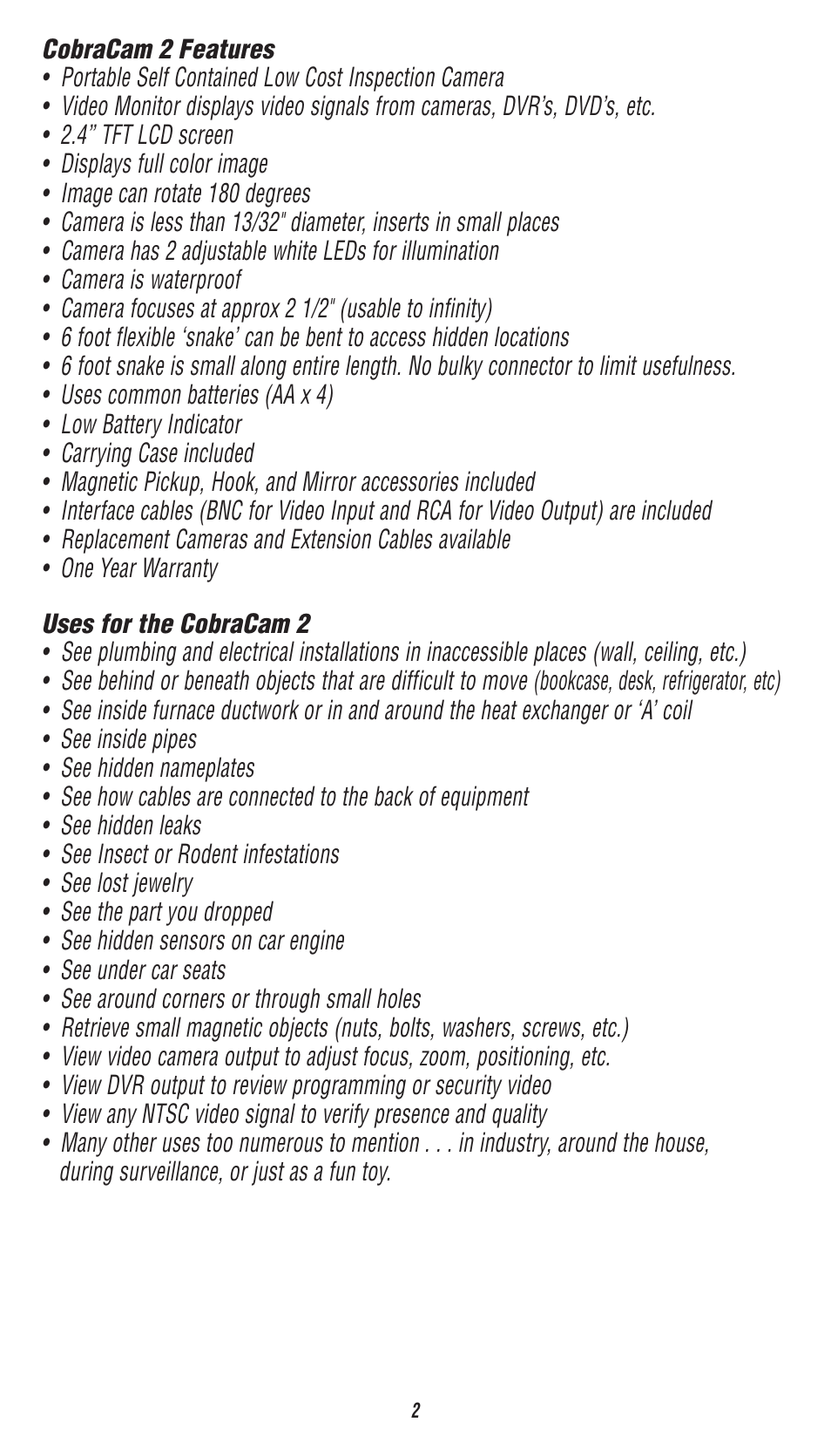 Triplett CobraCam 2 – PN: 8115 User Manual | Page 2 / 8