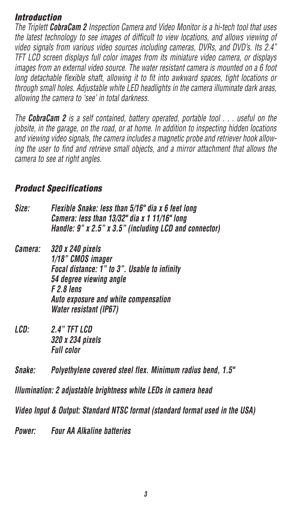 Triplett CobraCam 2 – PN: 8115 User Manual | Page 3 / 8