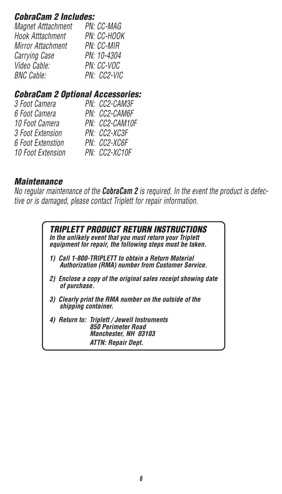 Triplett CobraCam 2 – PN: 8115 User Manual | Page 6 / 8