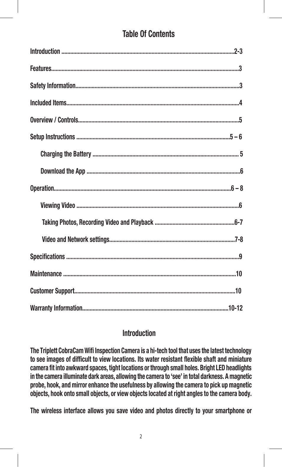 Triplett CobraCam Wifi – PN: 8120 User Manual | Page 2 / 12