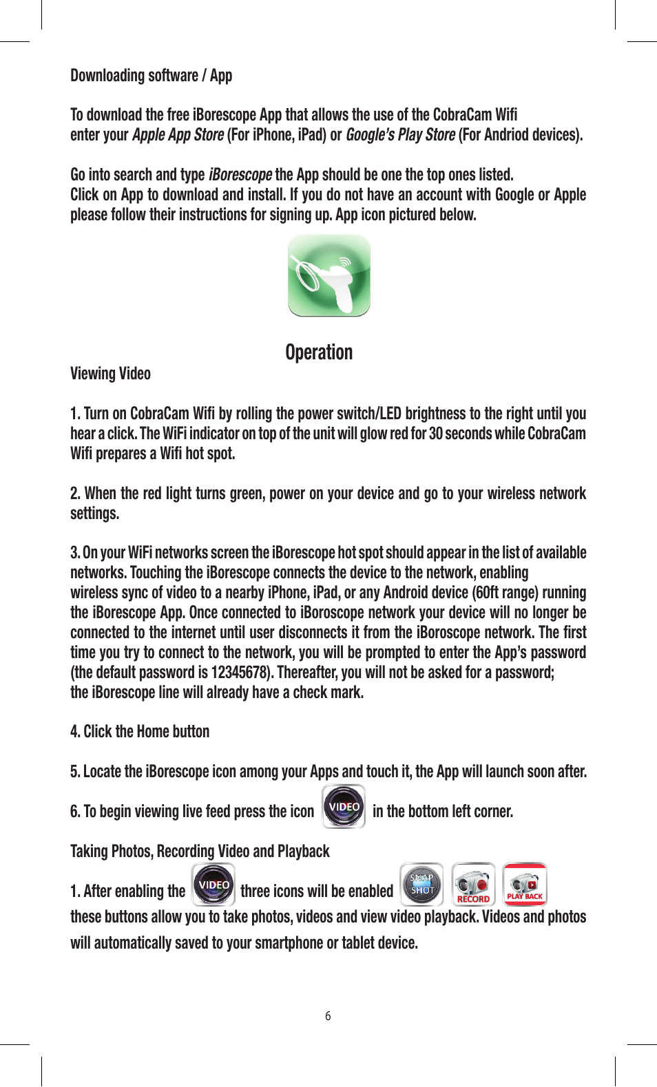 Operation | Triplett CobraCam Wifi – PN: 8120 User Manual | Page 6 / 12