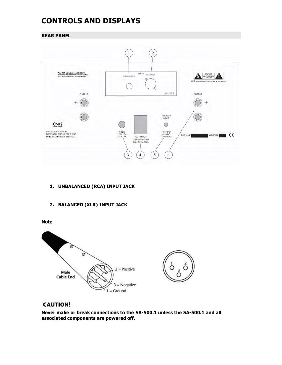 Controls and displays | Cary Audio Design SA-500.1 User Manual | Page 10 / 16