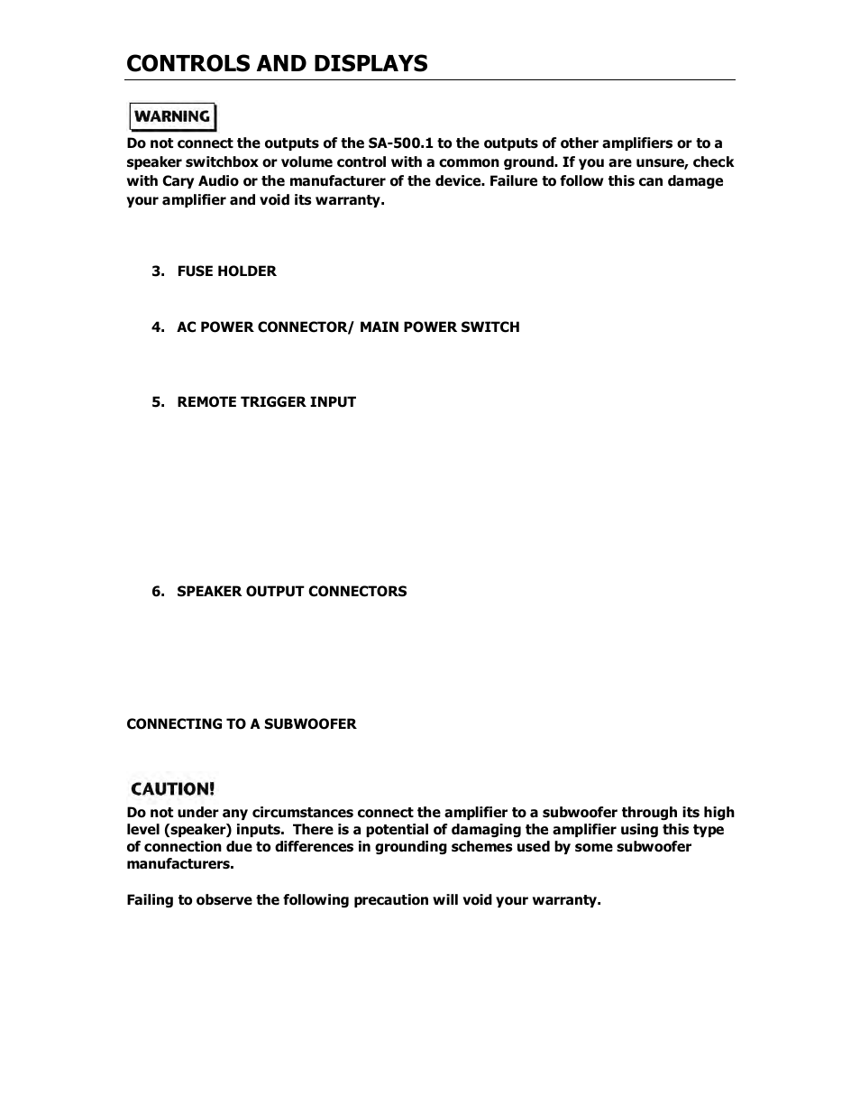 Controls and displays | Cary Audio Design SA-500.1 User Manual | Page 11 / 16