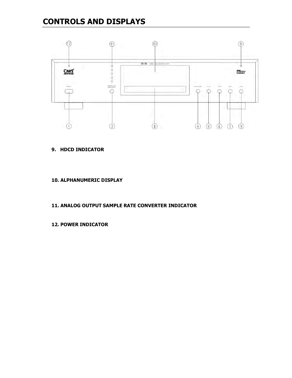 Controls and displays | Cary Audio Design CD-500 User Manual | Page 10 / 23