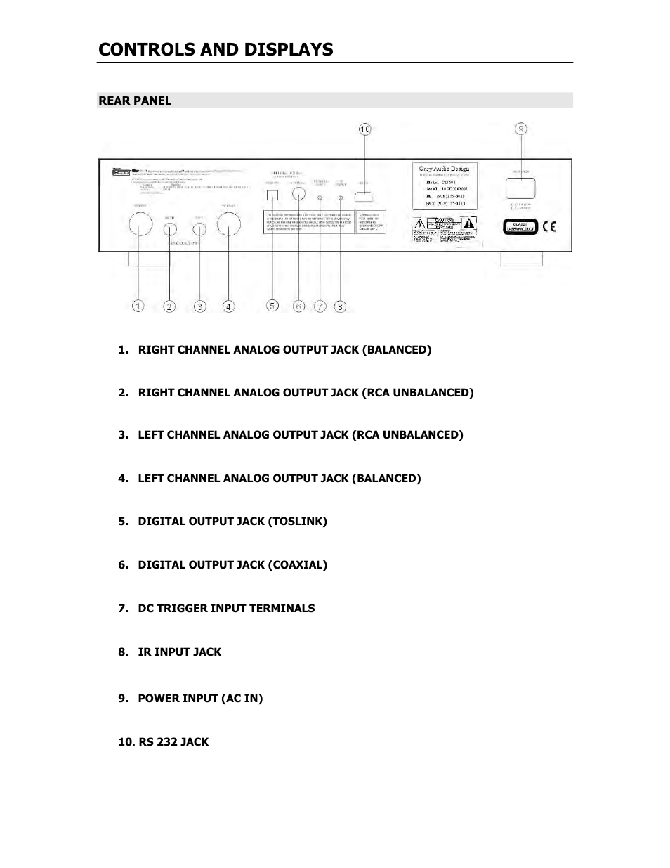 Controls and displays | Cary Audio Design CD-500 User Manual | Page 11 / 23