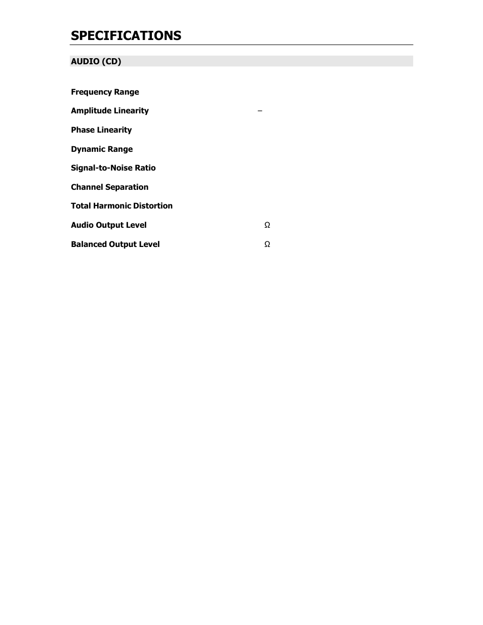 Specifications | Cary Audio Design CD-500 User Manual | Page 8 / 23