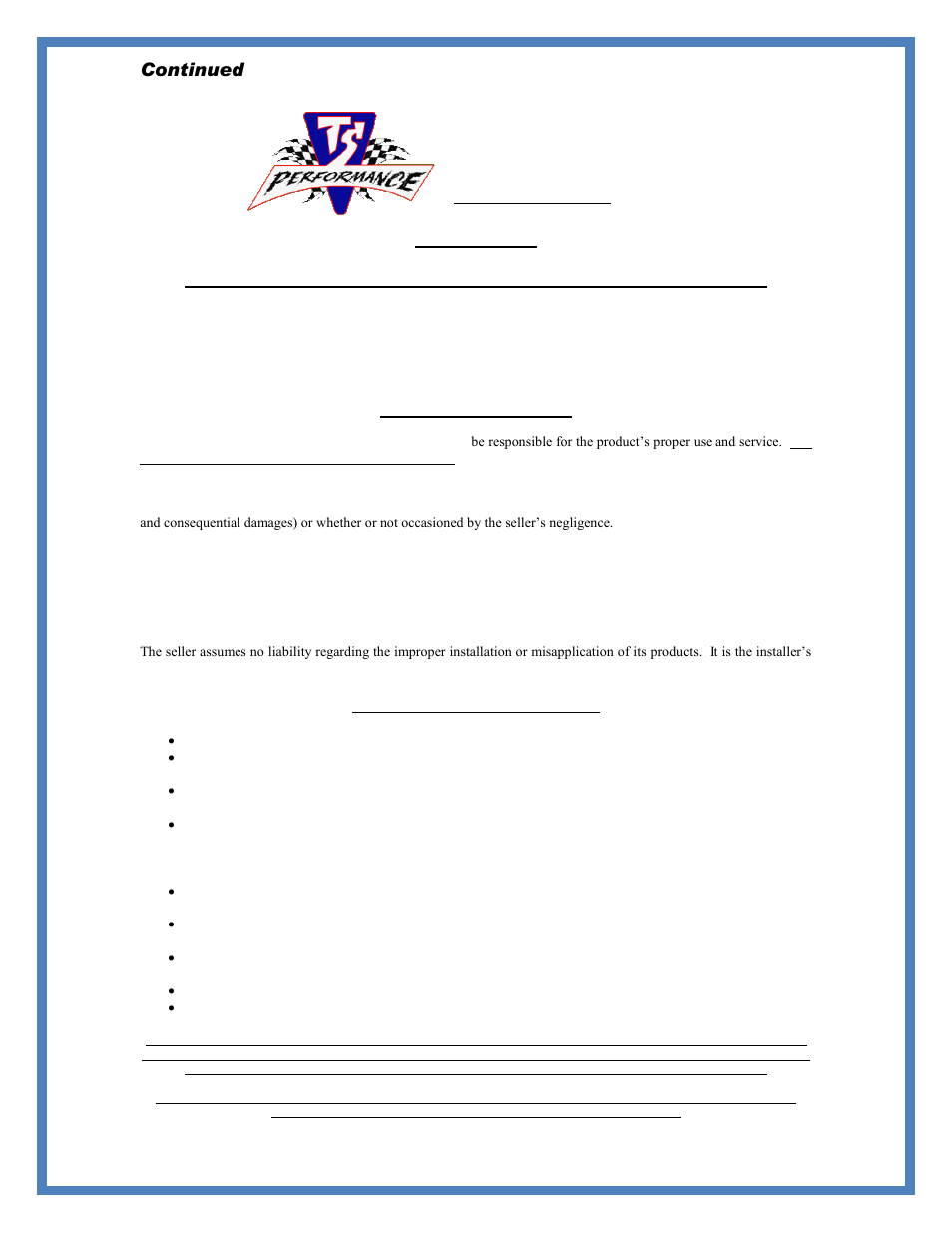 Continued, Disclaimer | TS Performance 4111002 User Manual | Page 7 / 8