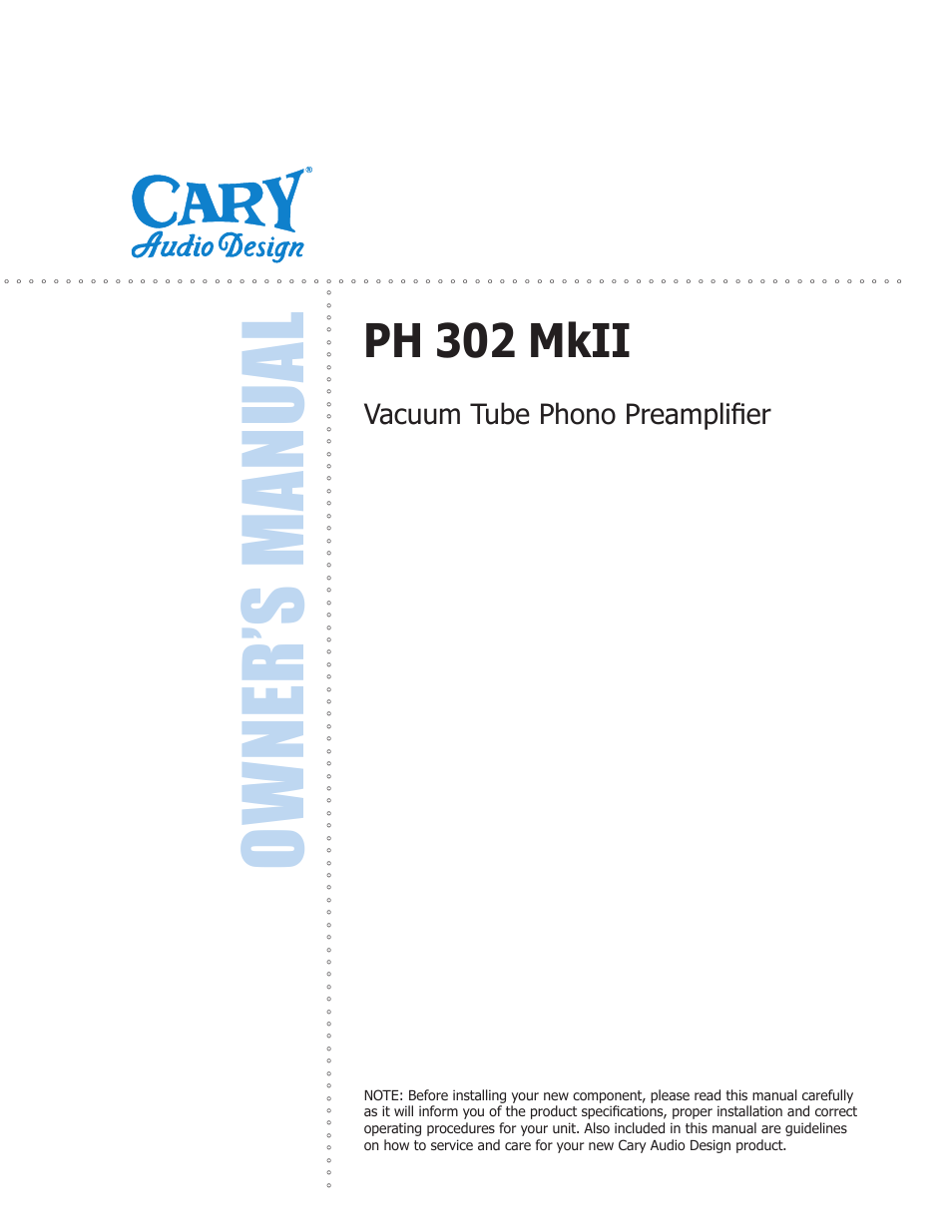 Cary Audio Design PH 302 MKII User Manual | 11 pages