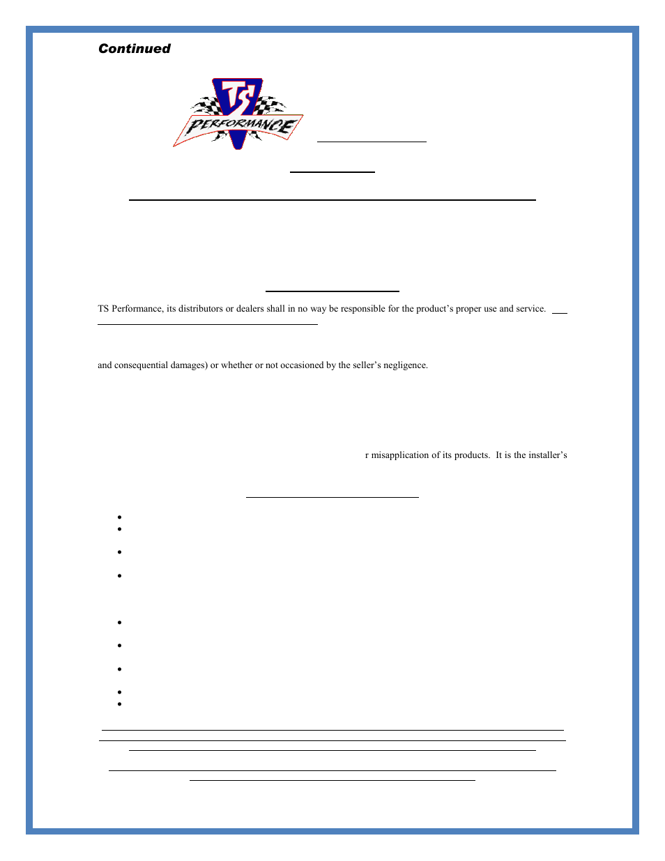 Continued, Disclaimer | TS Performance 1110401 User Manual | Page 3 / 4