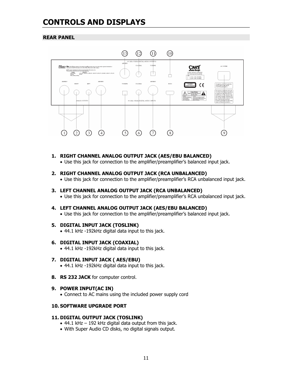 Controls and displays | Cary Audio Design CD306SACD User Manual | Page 12 / 23