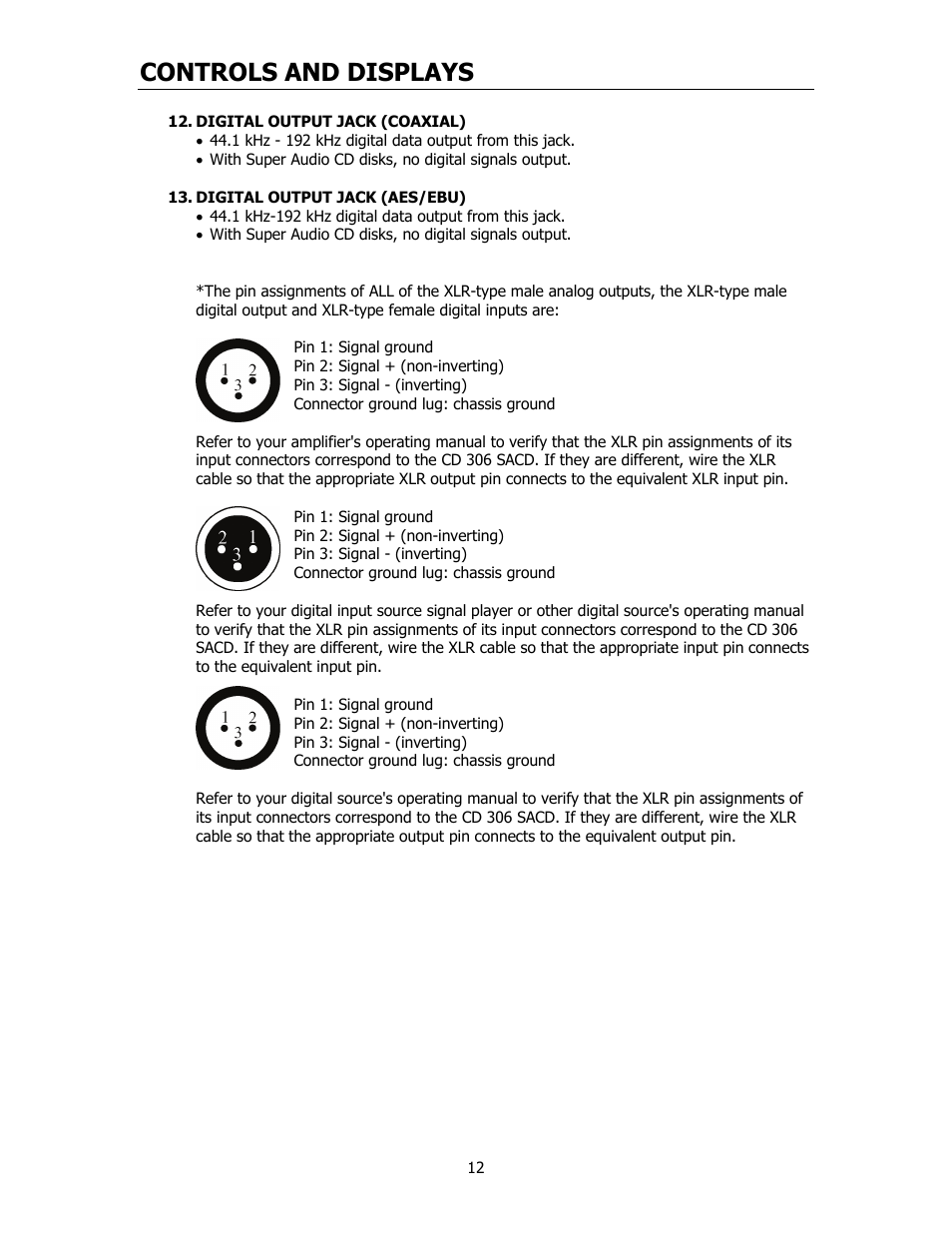 Controls and displays | Cary Audio Design CD306SACD User Manual | Page 13 / 23