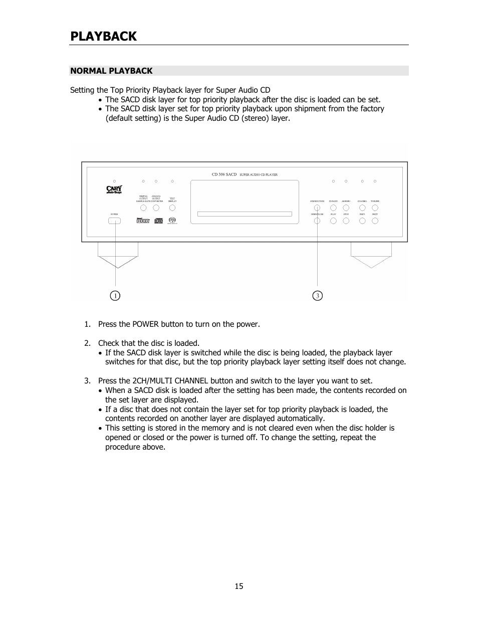 Playback | Cary Audio Design CD306SACD User Manual | Page 16 / 23