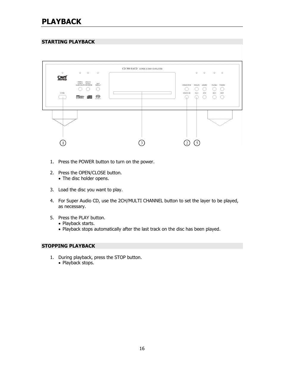 Playback | Cary Audio Design CD306SACD User Manual | Page 17 / 23