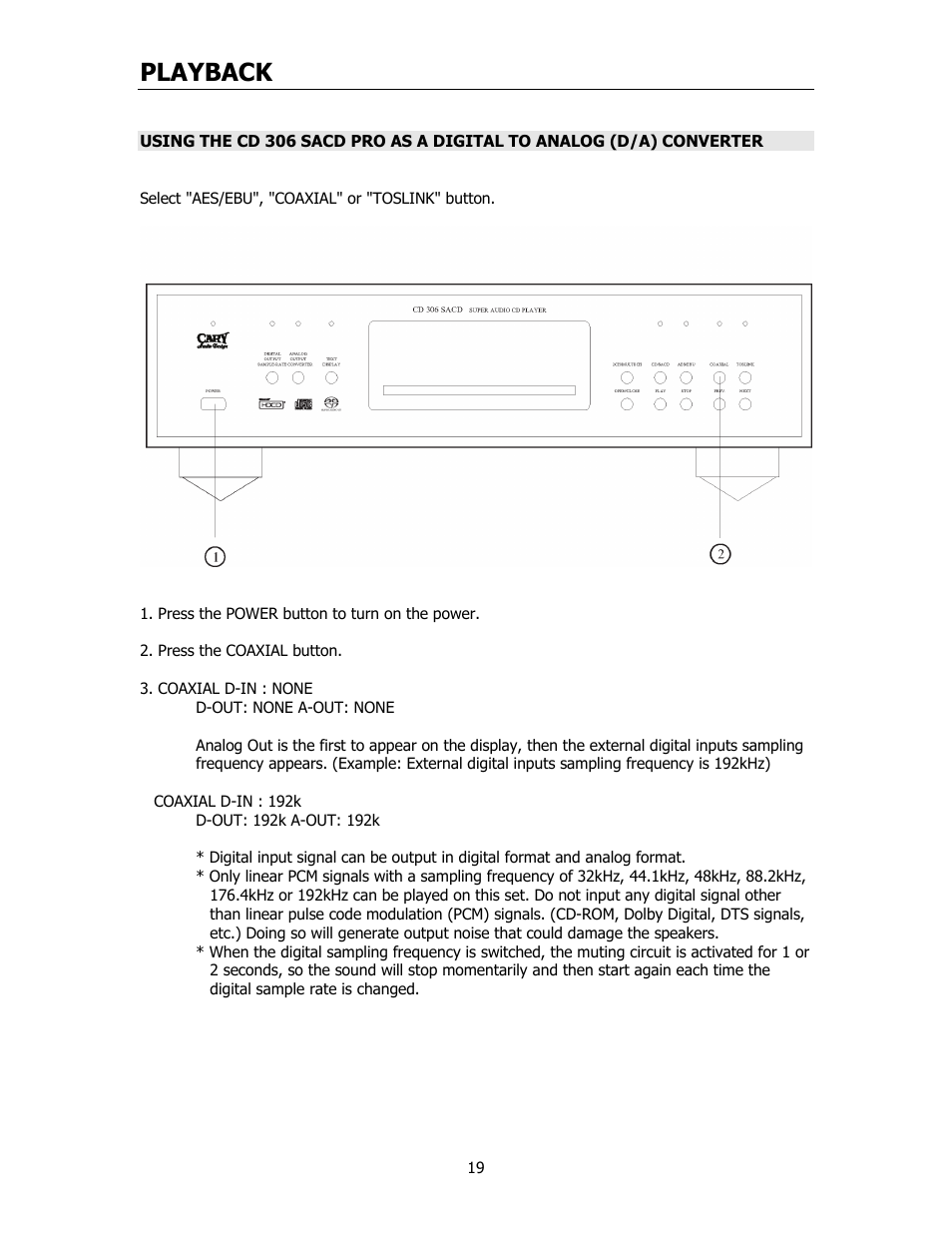 Playback | Cary Audio Design CD306SACD User Manual | Page 20 / 23