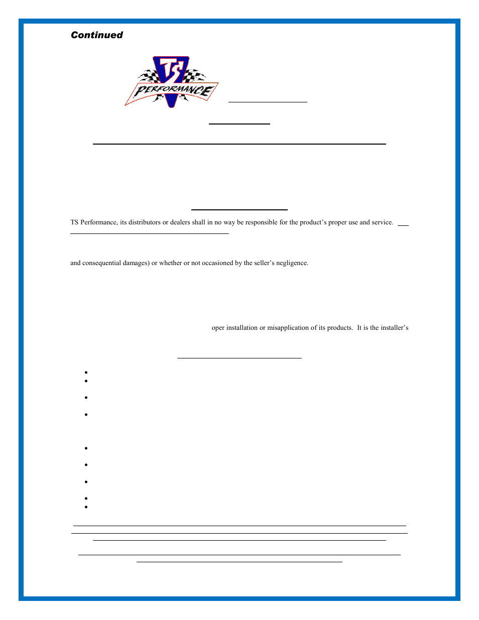 Continued, Disclaimer | TS Performance 1100300 User Manual | Page 3 / 4