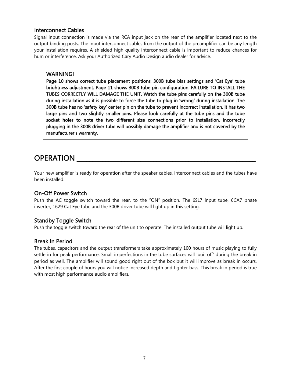 Operation | Cary Audio Design CAD 211 AE User Manual | Page 8 / 15