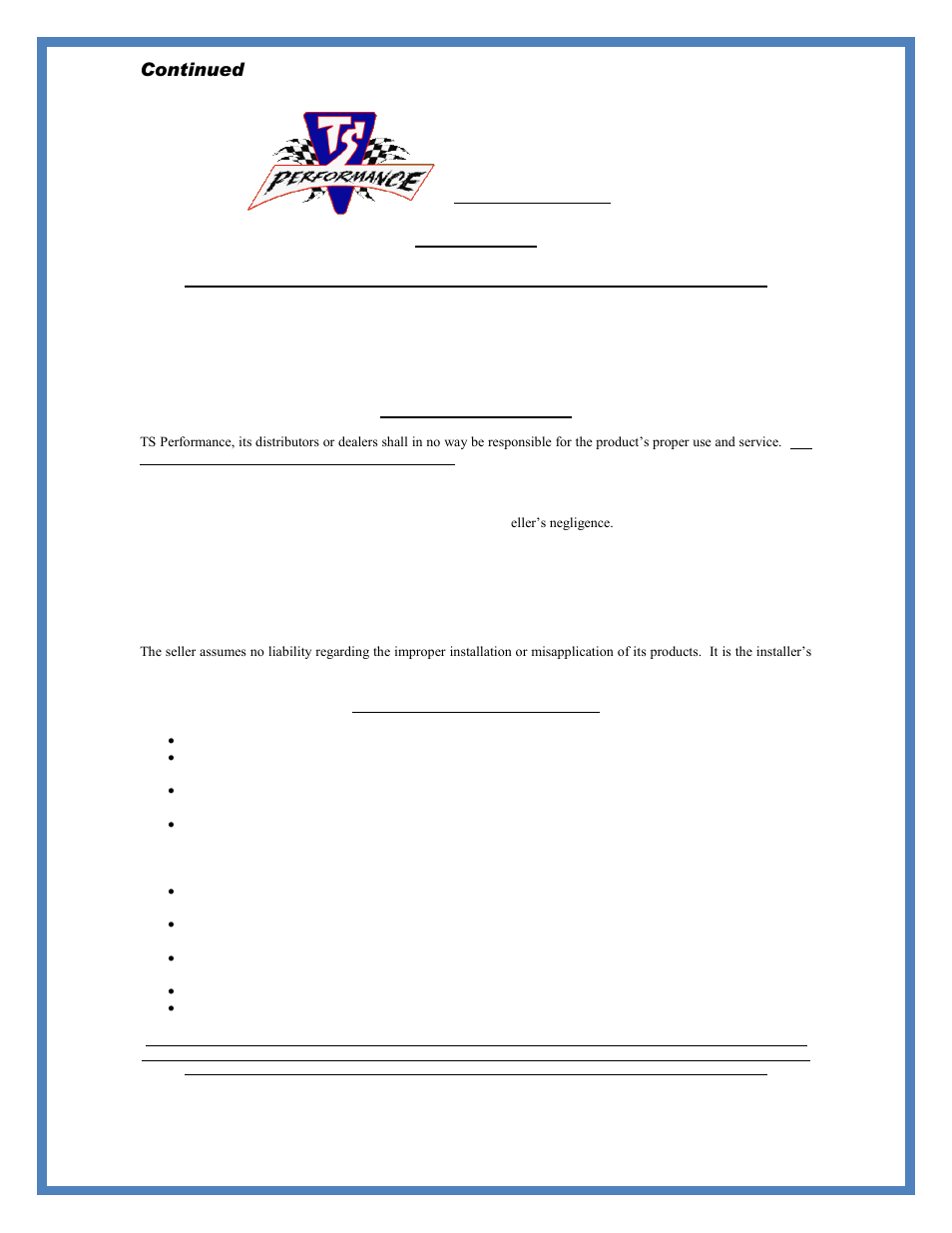 Continued, Disclaimer | TS Performance Duramax Fuel Plug User Manual | Page 4 / 5