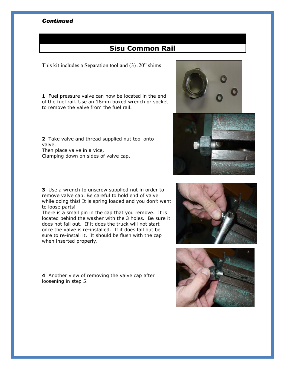 Installation of fuel rail valve shim kit | TS Performance Sisu Shim Kit User Manual | Page 2 / 5