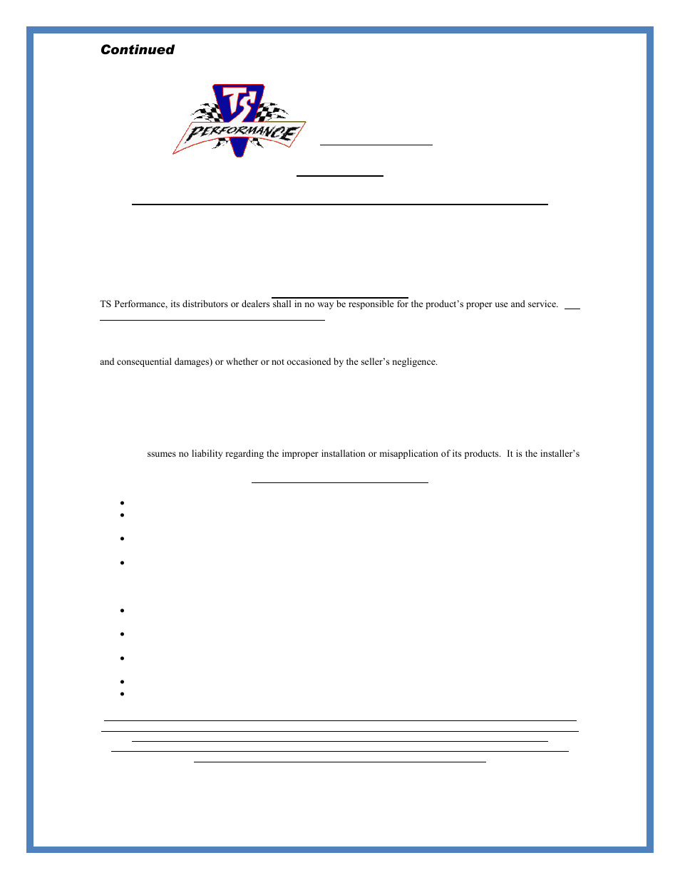 Continued, Disclaimer | TS Performance 5120100 User Manual | Page 4 / 4