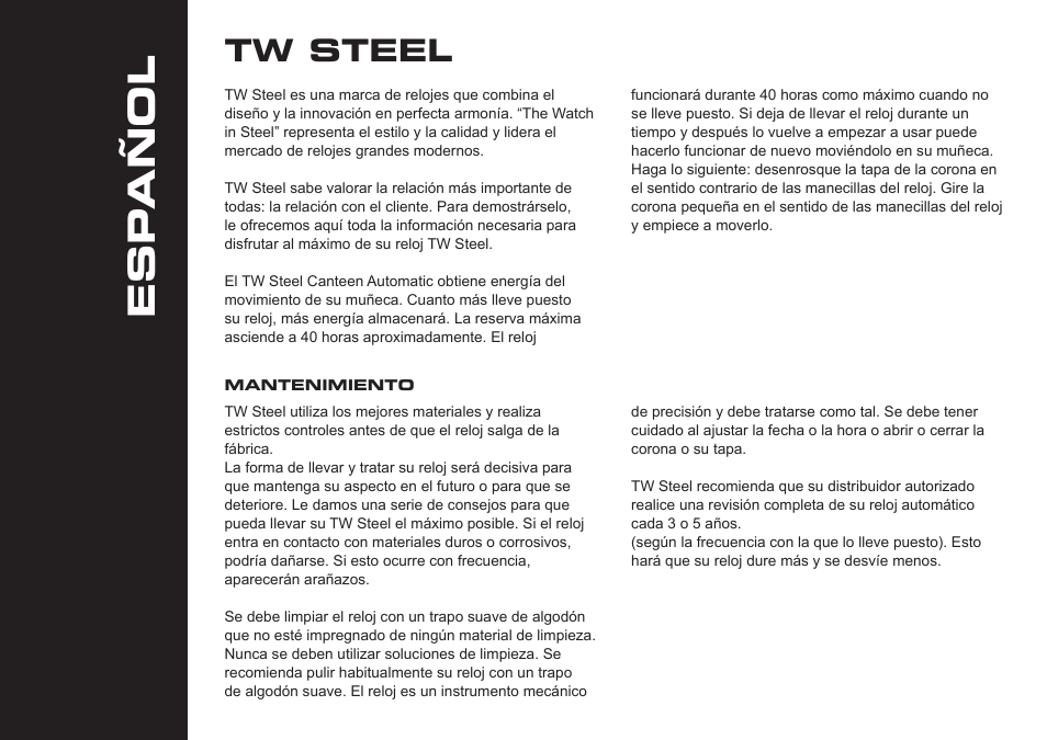 Esp añol, Tw steel | TW Steel Canteen Automatic User Manual | Page 10 / 17