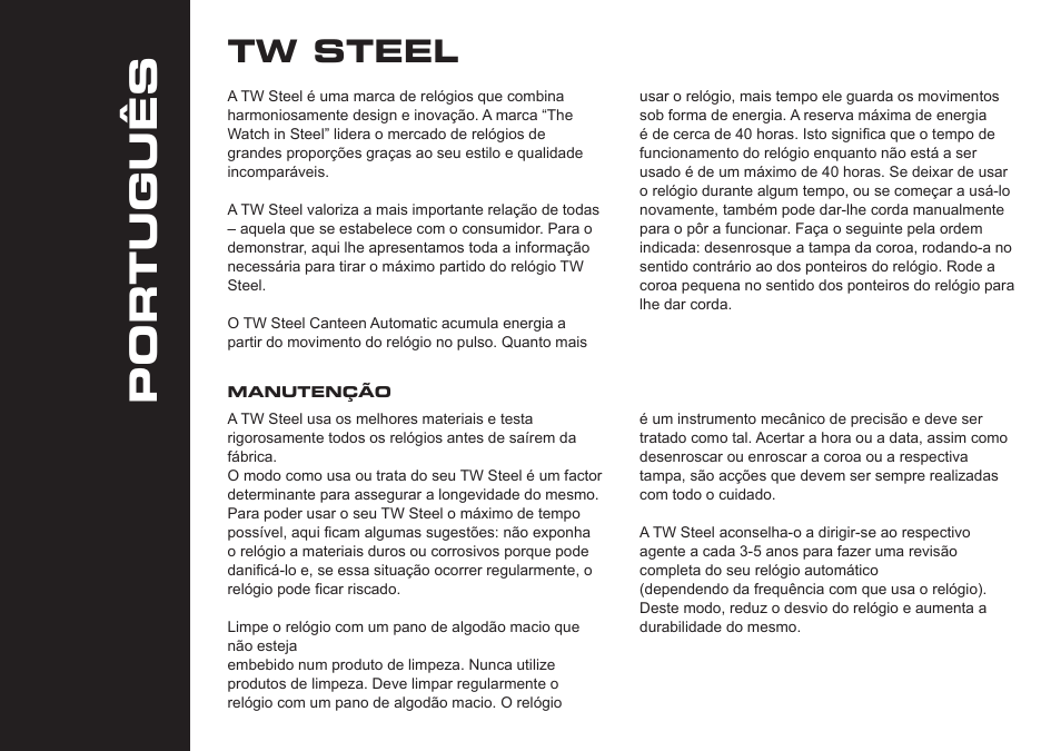 Português, Tw steel | TW Steel Canteen Automatic User Manual | Page 12 / 17