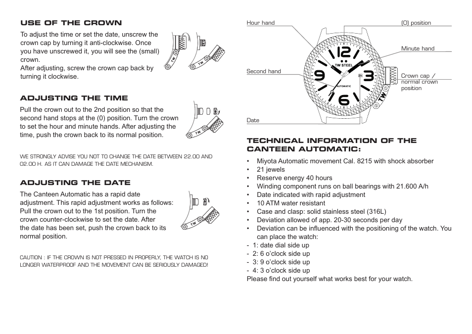 TW Steel Canteen Automatic User Manual | Page 3 / 17