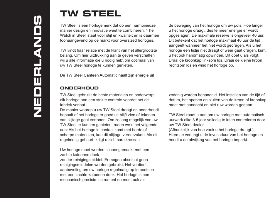 Nederlands, Tw steel | TW Steel Canteen Automatic User Manual | Page 4 / 17