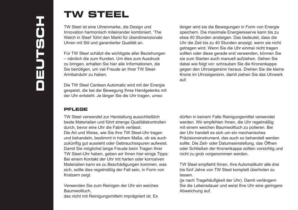 Deutsch, Tw steel | TW Steel Canteen Automatic User Manual | Page 6 / 17