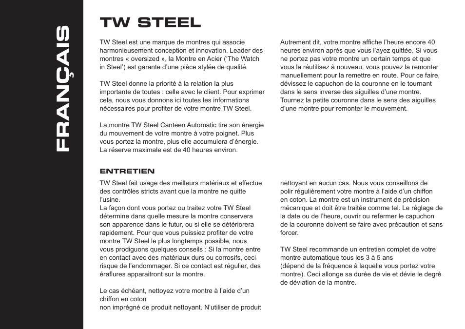 Français, Tw steel | TW Steel Canteen Automatic User Manual | Page 8 / 17