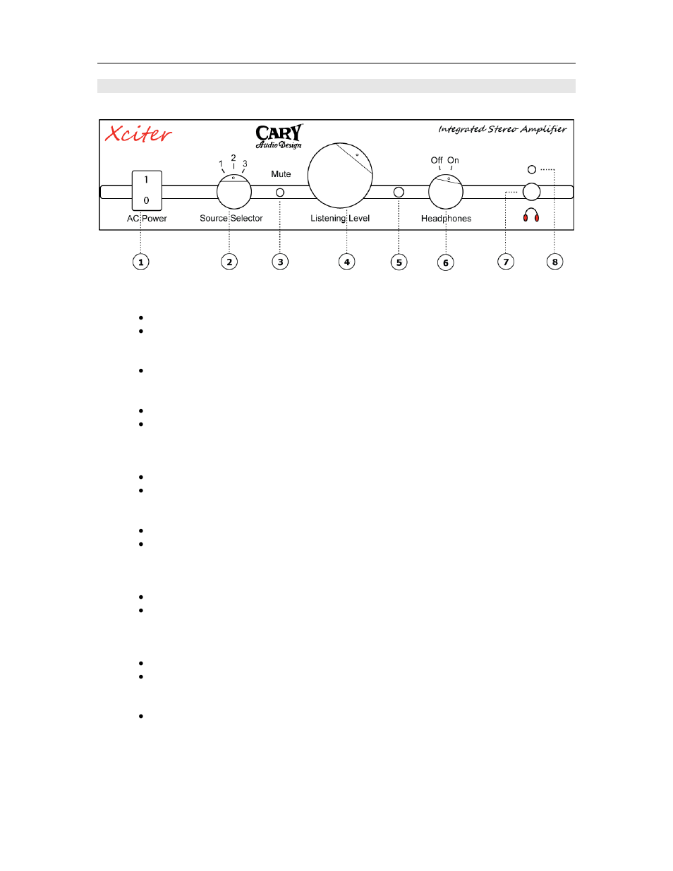 Front panel, Controls and displays | Cary Audio Design Xciter User Manual | Page 11 / 19