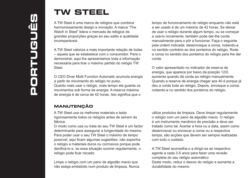 Português, Tw steel | TW Steel CEO Diver Automatic User Manual | Page 12 / 17