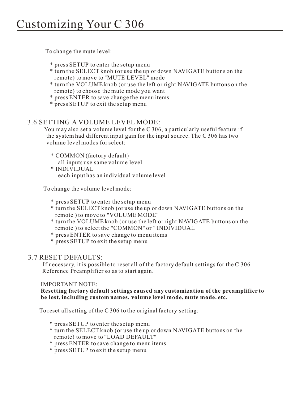 Customizing your c 306 | Cary Audio Design C 306 User Manual | Page 16 / 20