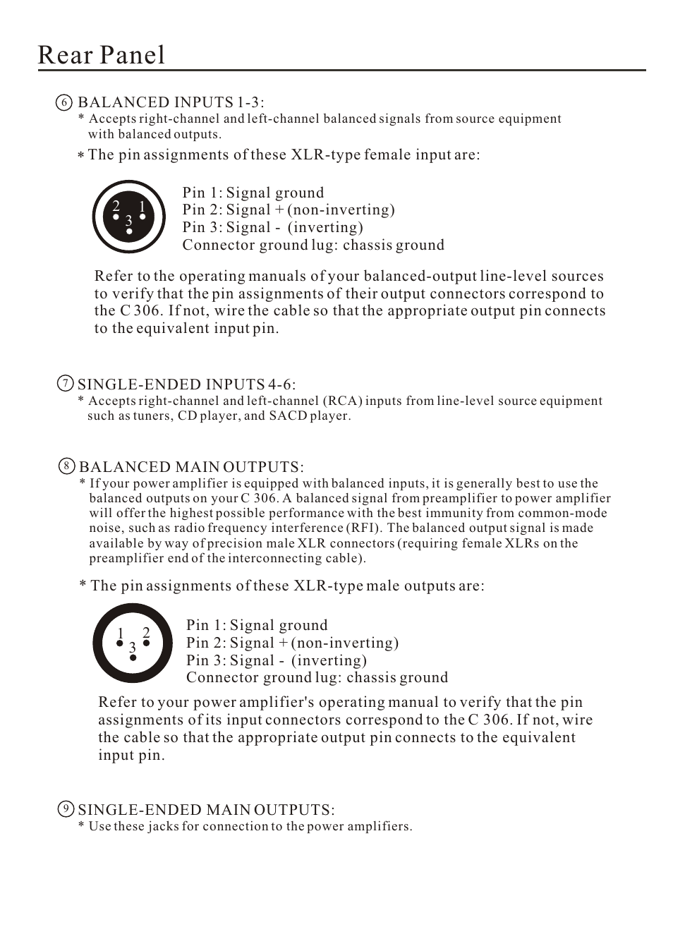 Rear panel | Cary Audio Design C 306 User Manual | Page 9 / 20