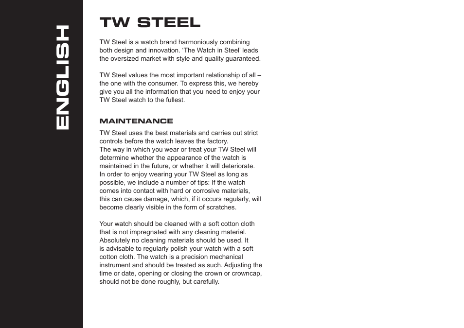 English, Tw steel | TW Steel Grandeur Tech User Manual | Page 2 / 17