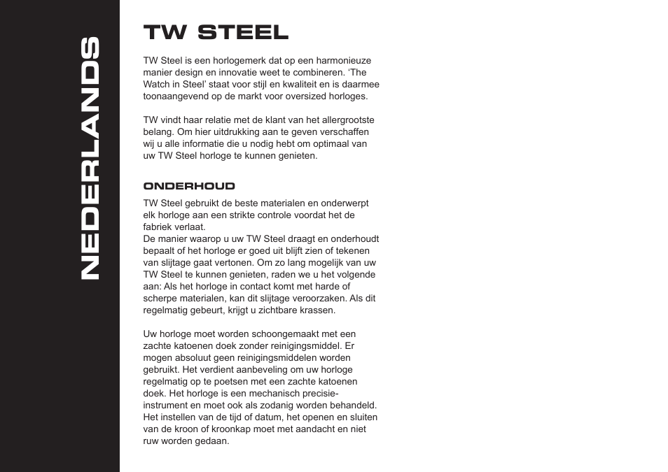 Nederlands, Tw steel | TW Steel Grandeur Tech User Manual | Page 4 / 17