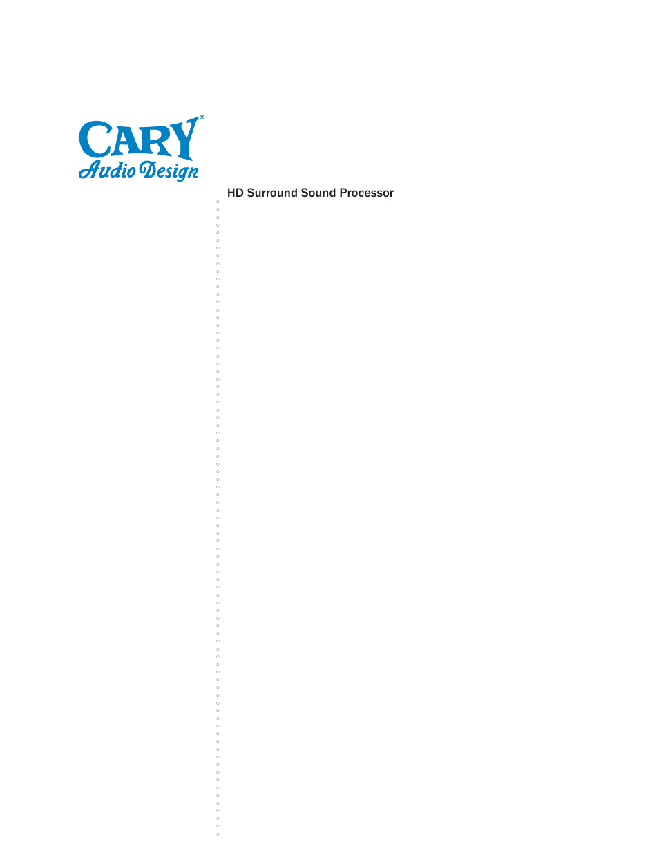 Cary Audio Design HD Surround Sound Processor Cinema 11a User Manual | 53 pages