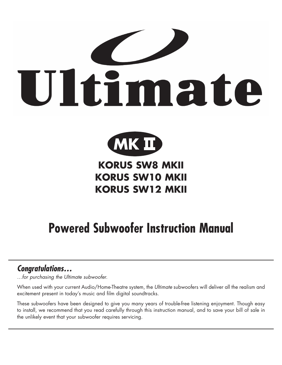 Ultimate-sound Korus MKII Sub User Manual | 5 pages