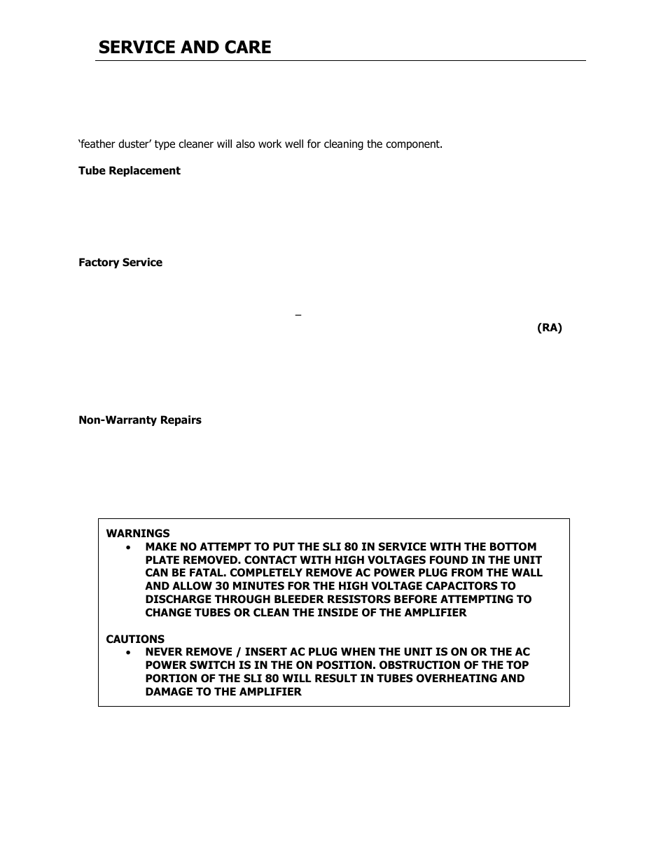 Service and care | Cary Audio Design SLI-80 User Manual | Page 11 / 18
