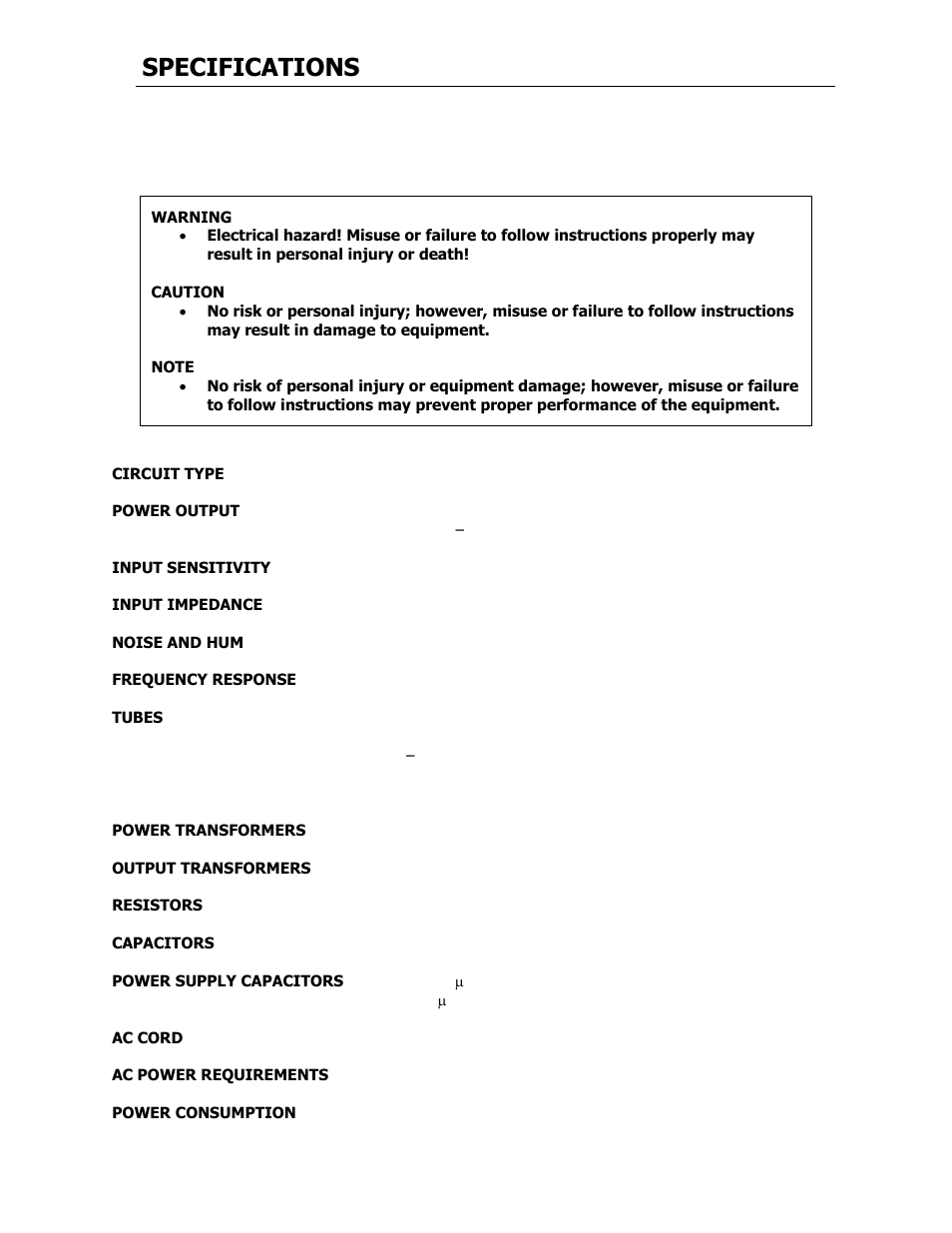 Specifications | Cary Audio Design SLI-80 User Manual | Page 6 / 18